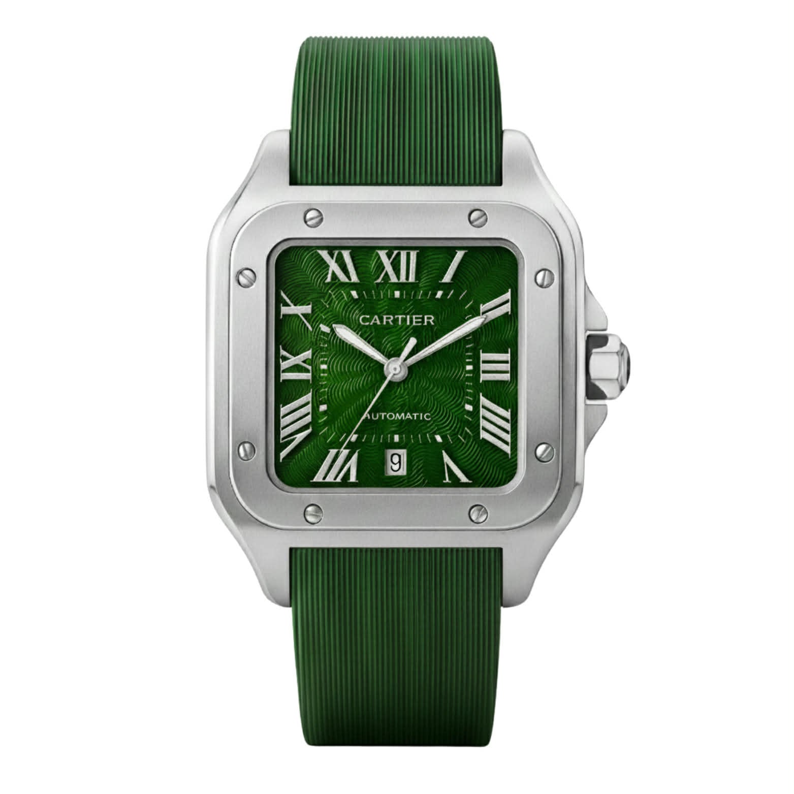 Montre Cartier Automatique – Boîtier Carré en Acier, Cadran Vert