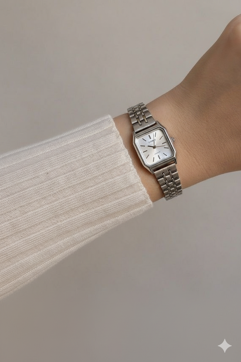 Montre Casio vintage rectangulaire gris en acier