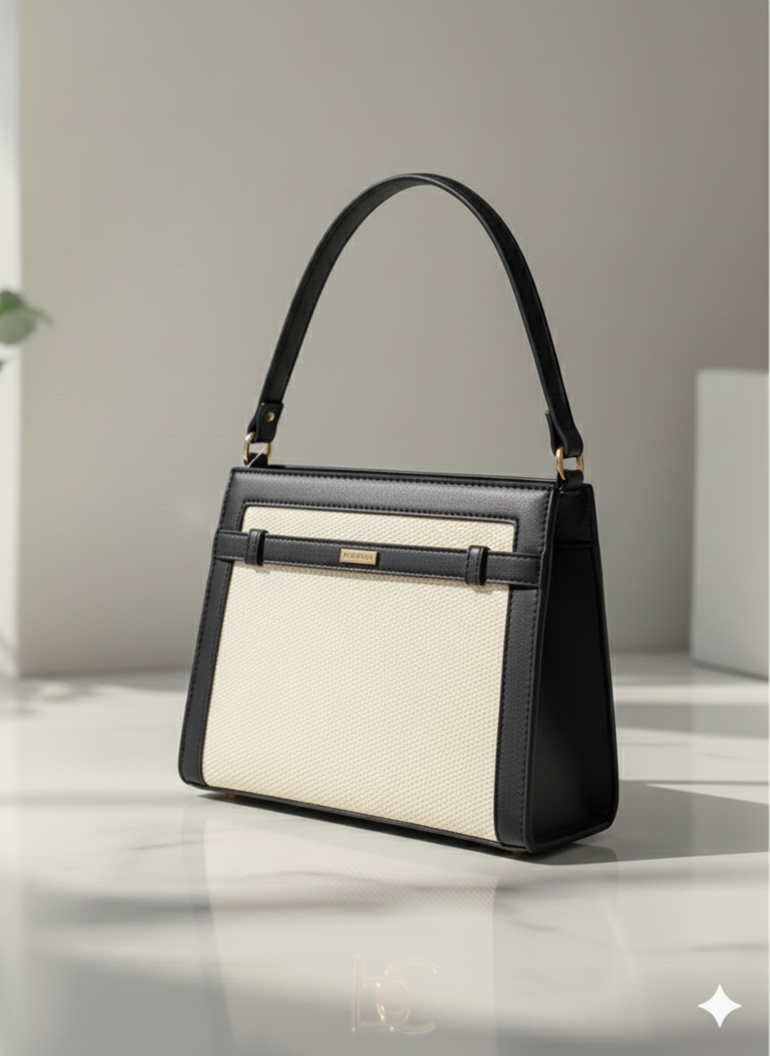 Sac à main beige et noir chic