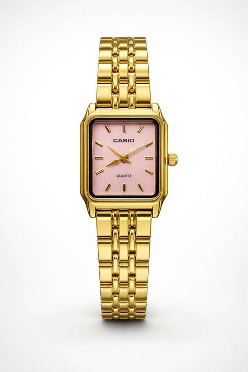 Montre Casio Quartz doré élégante _ cadran rose