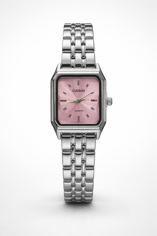 Montre Casio vintage rectangulaire rose en acier