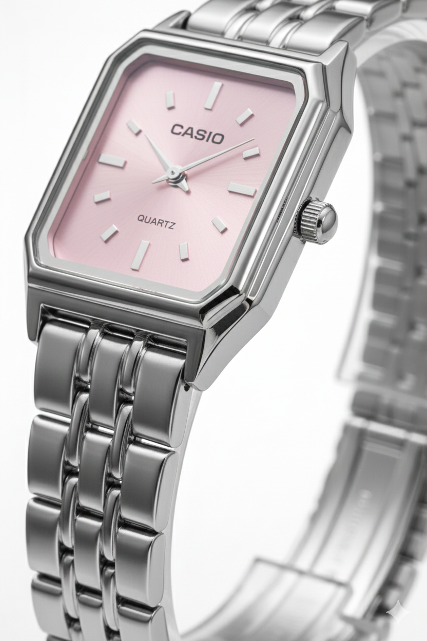 Montre Casio vintage rectangulaire rose en acier