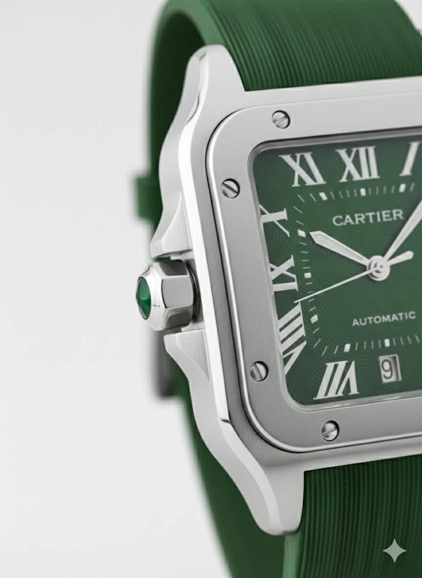 Montre Cartier Automatique – Boîtier Carré en Acier, Cadran Vert